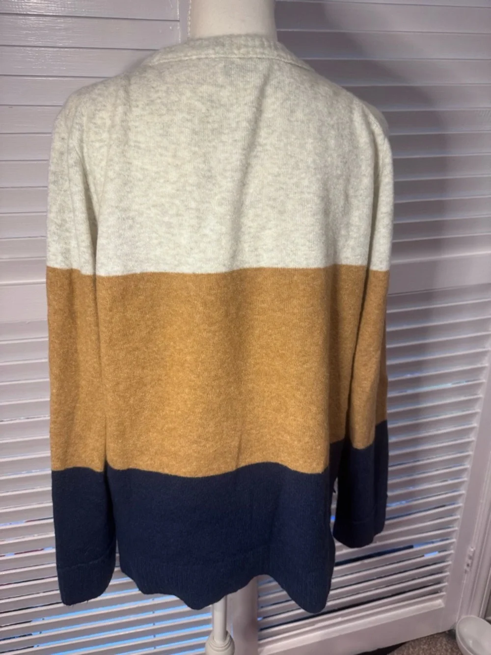 J.Crew Colorblock Sweater Cream Camel Navy Knit Pullover Women XL